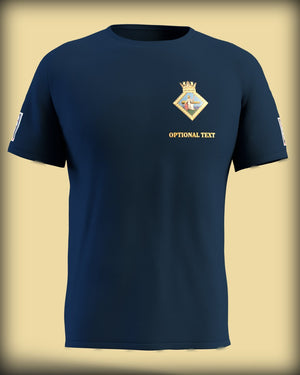 HMS Excellent Crest on Navy Blue Tee (Customisable) - Cleekers