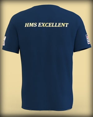 HMS Excellent Crest on Navy Blue Tee (Customisable) - Cleekers