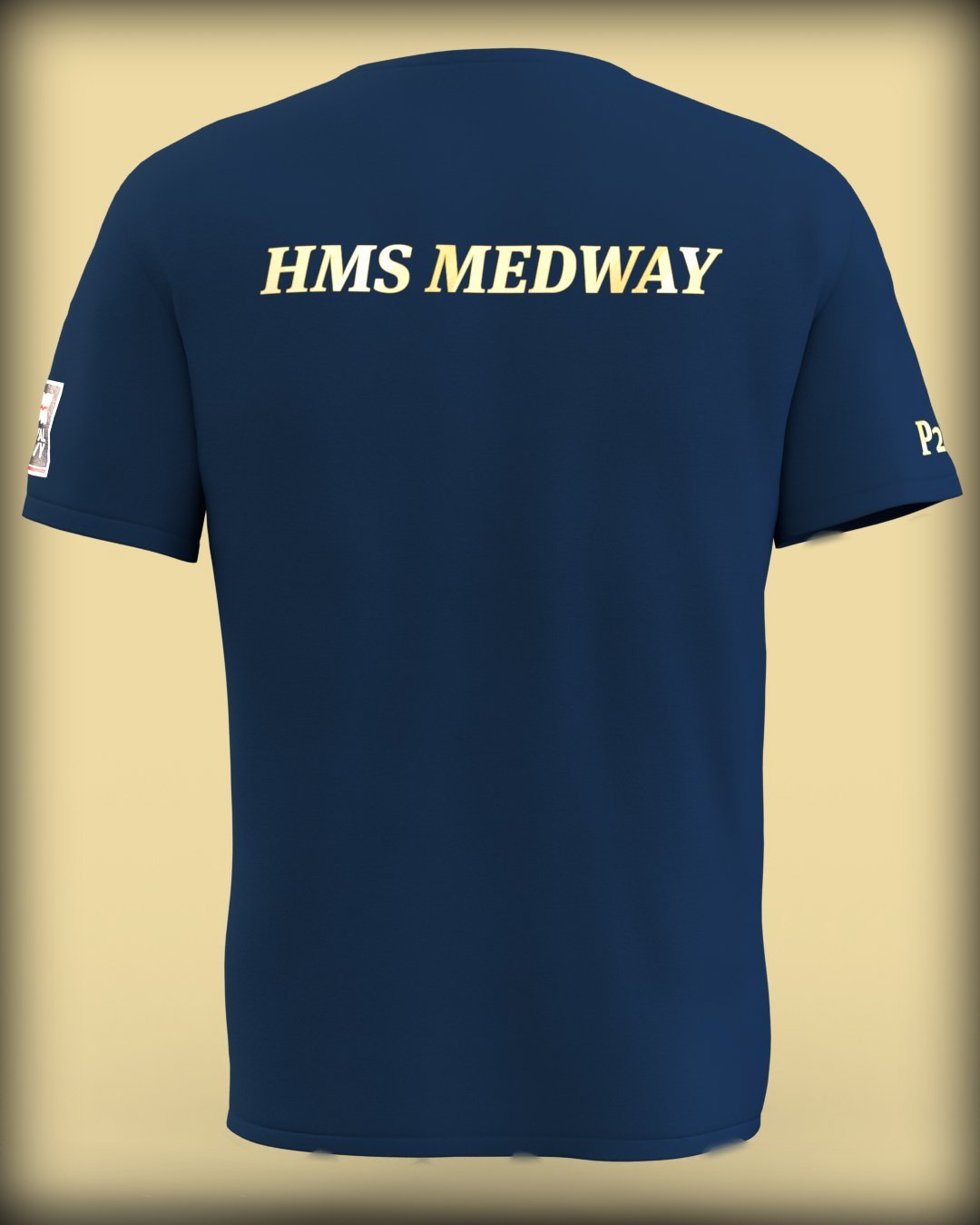 HMS Medway Crest on Navy Blue Tee (Customisable) - Cleekers