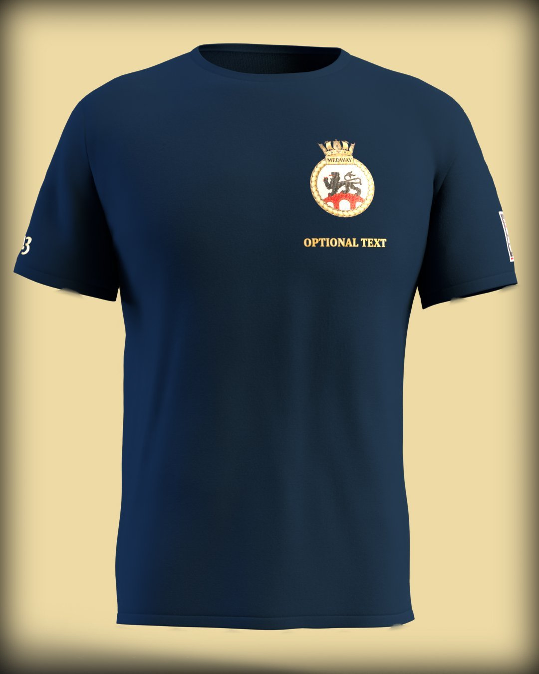 HMS Medway Crest on Navy Blue Tee (Customisable) - Cleekers