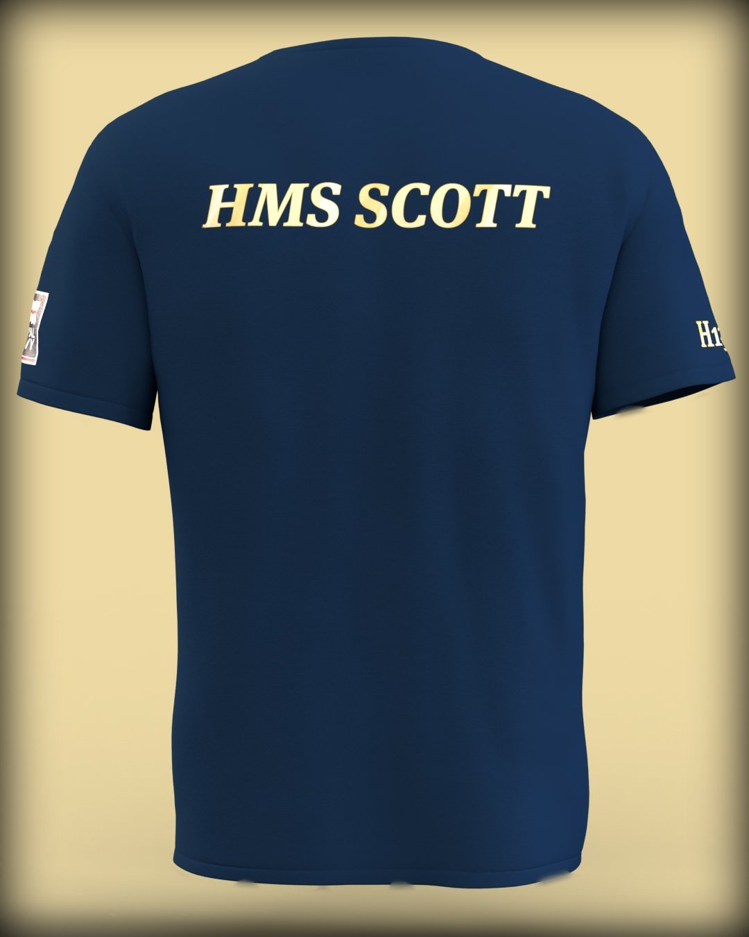 HMS Scott Crest on Navy Blue Tee (Customisable) - Cleekers