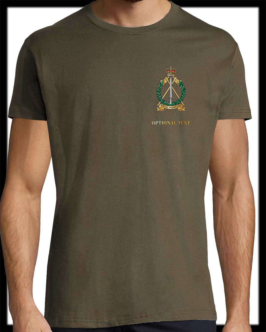 Royal Pioneer Corps Badge on Army Green Tee (Customisable) - Cleekers